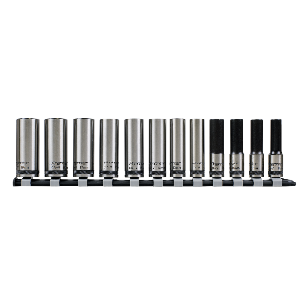 Sealey Premier Black Deep Lock-On™ Socket Set 3/8"Sq Drive 12pc AK2744B - BostonPlates Autocare Centre