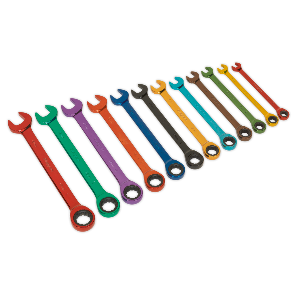 Siegen Multi-Coloured Combination Ratchet Spanner Set 12pc S01075 - BostonPlates Autocare Centre
