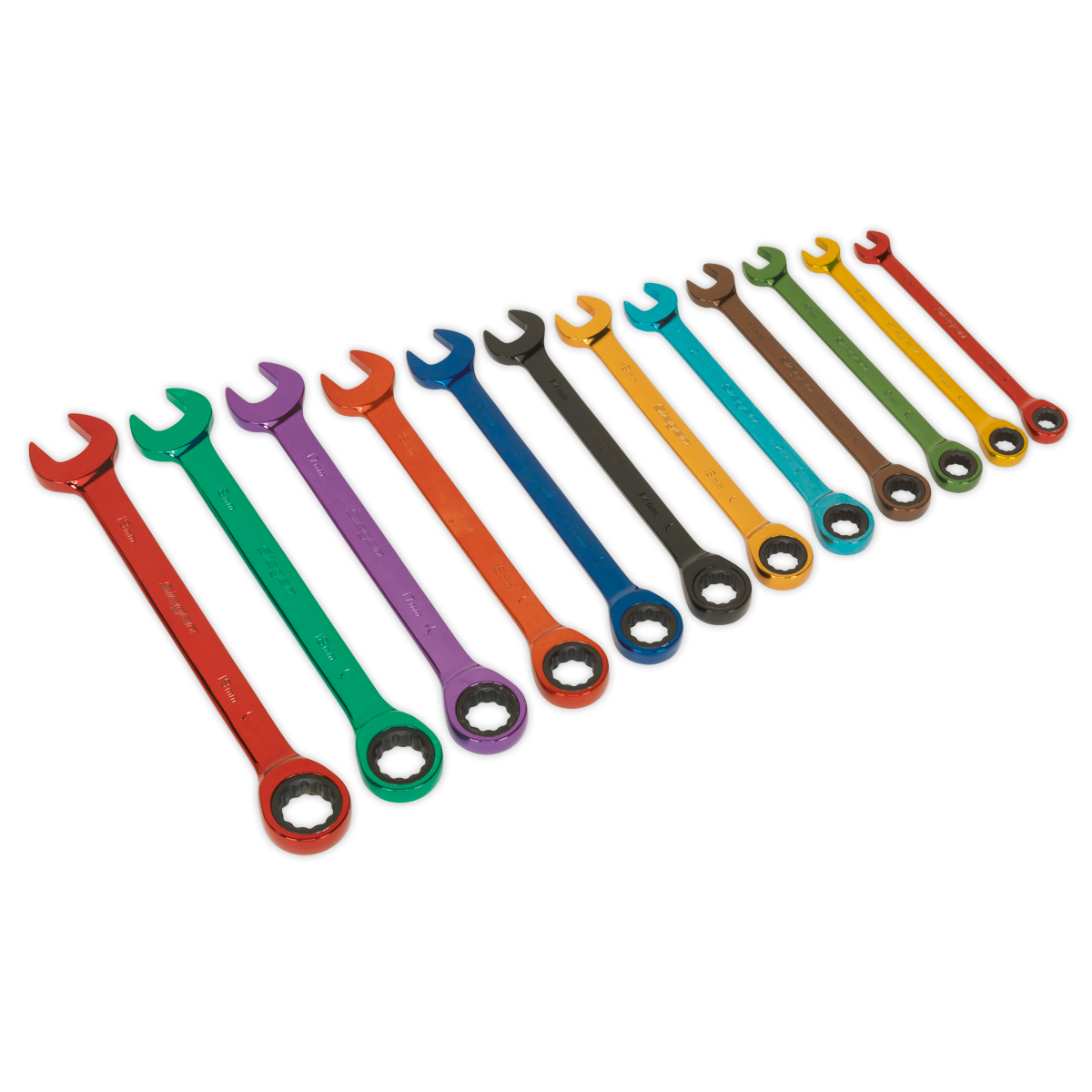 Siegen Multi-Coloured Combination Ratchet Spanner Set 12pc S01075 - BostonPlates Autocare Centre