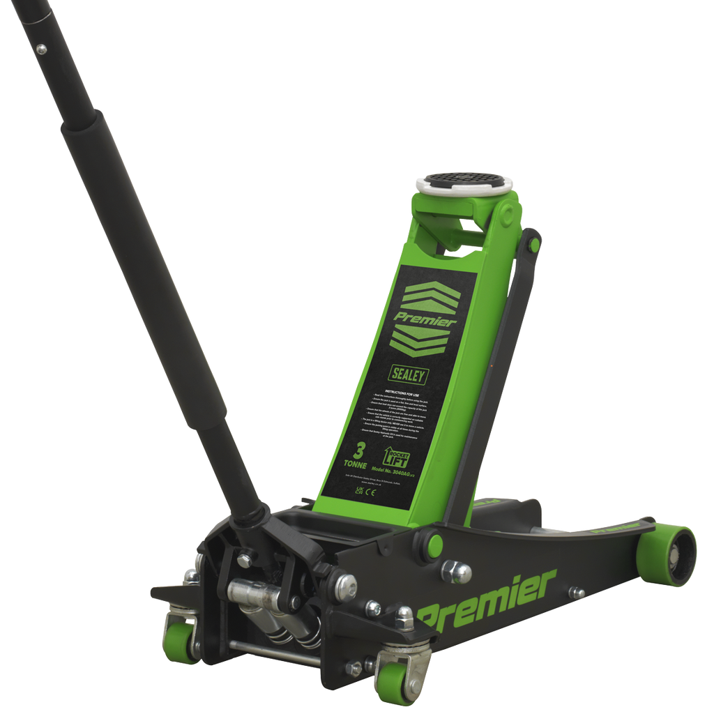 Premier Low Profile Trolley Jack with Rocket Lift 3 Tonne - Green 3040AG - BostonPlates Autocare Centre