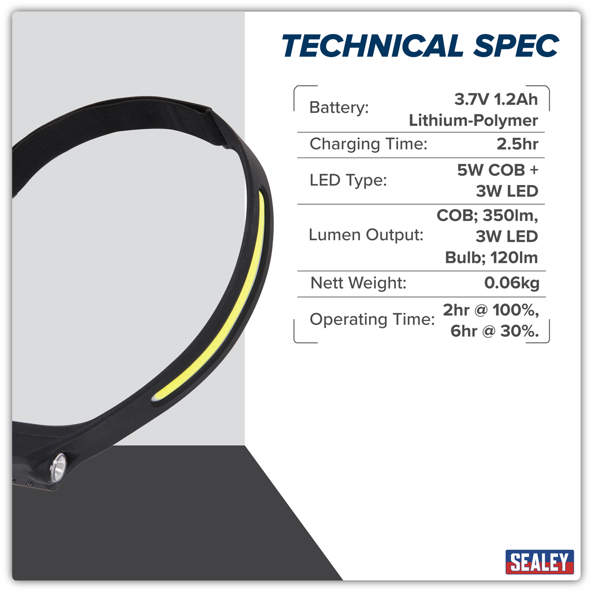 Sealey Rechargeable Head Torch with Auto-Sensor 5W COB & 3W LED HT104R - BostonPlates Autocare Centre