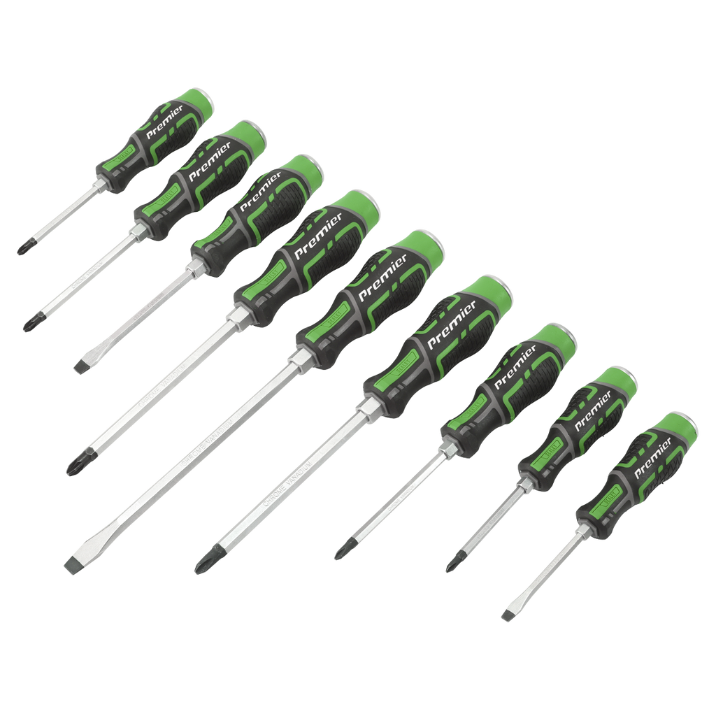 Sealey Premier Hammer-Thru Screwdriver Set 9pc - Hi-Vis Green AK4941HV - BostonPlates Autocare Centre