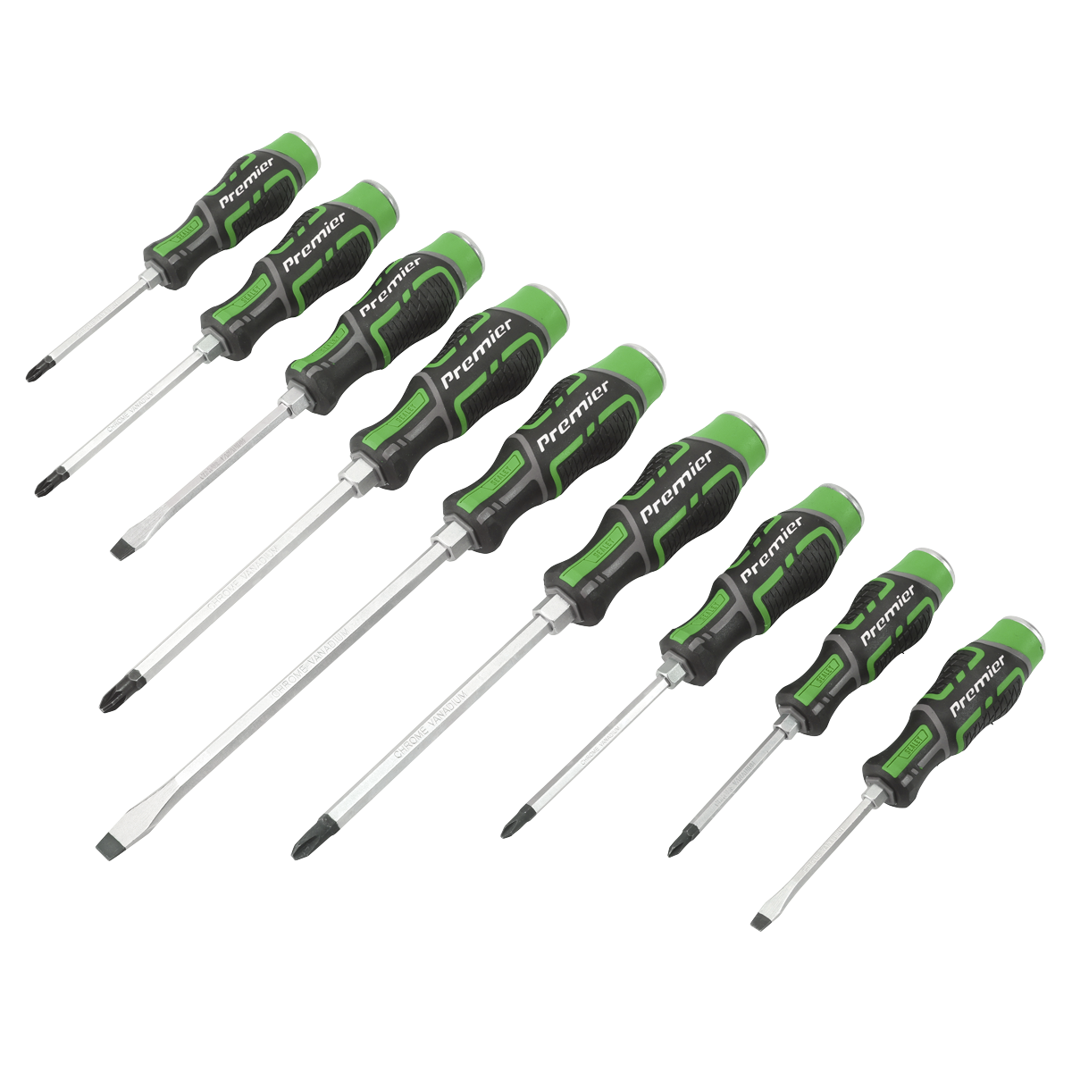 Sealey Premier Hammer-Thru Screwdriver Set 9pc - Hi-Vis Green AK4941HV - BostonPlates Autocare Centre