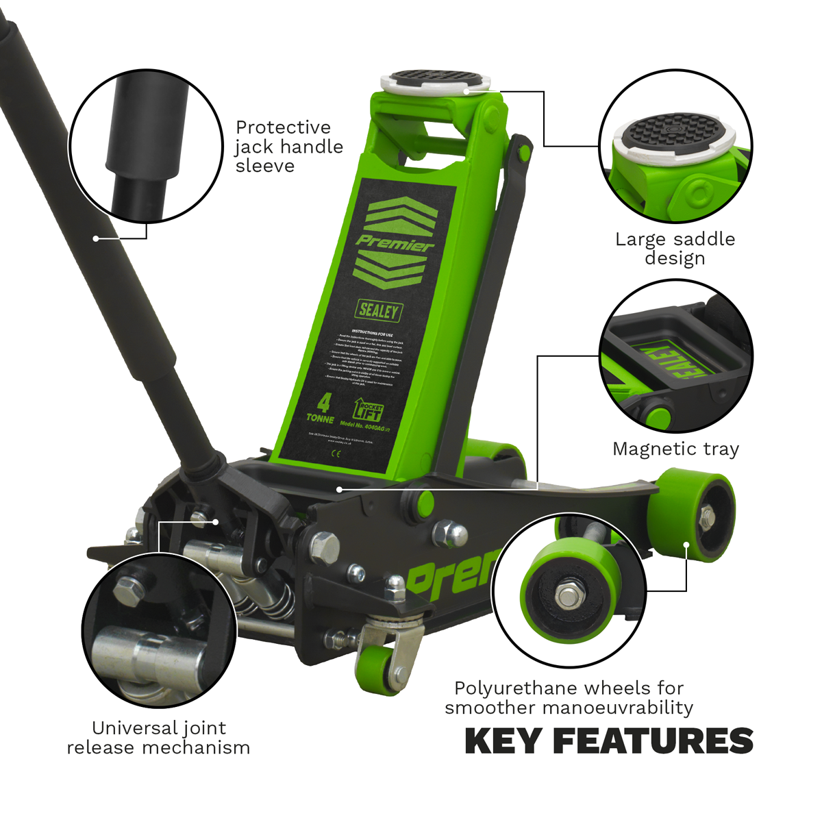 Premier Low Profile Trolley Jack with Rocket Lift 4 Tonne - Green 4040AG - BostonPlates Autocare Centre