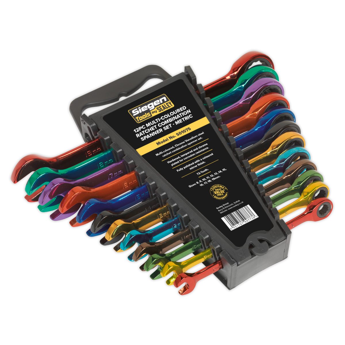 Siegen Multi-Coloured Combination Ratchet Spanner Set 12pc S01075 - BostonPlates Autocare Centre