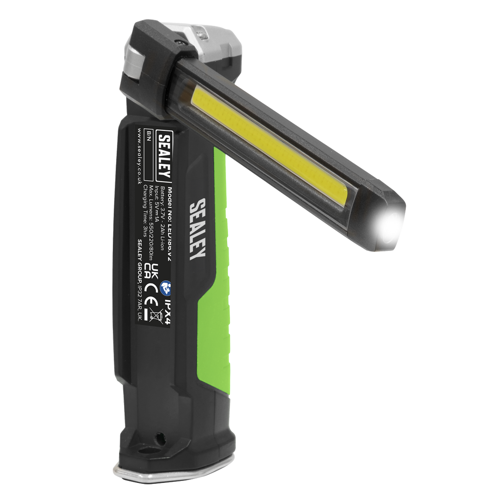 Sealey Rechargeable Slim Folding Inspection LED Light 6W COB 1W SMD LITHIUM ION LED186 - BostonPlates Autocare Centre