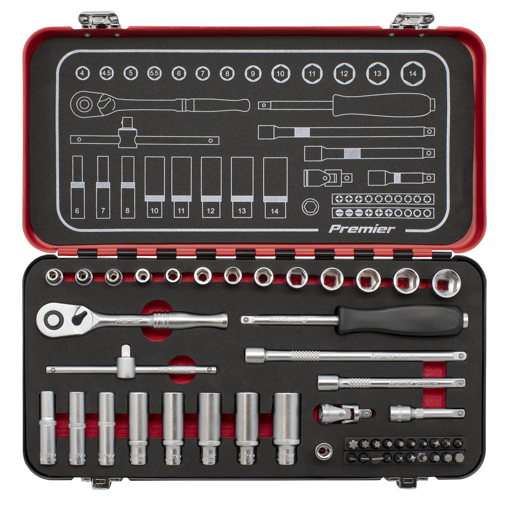Sealey Premier Platinum Socket Set 1/4"Sq Drive 49pc AK7920 - BostonPlates Autocare Centre