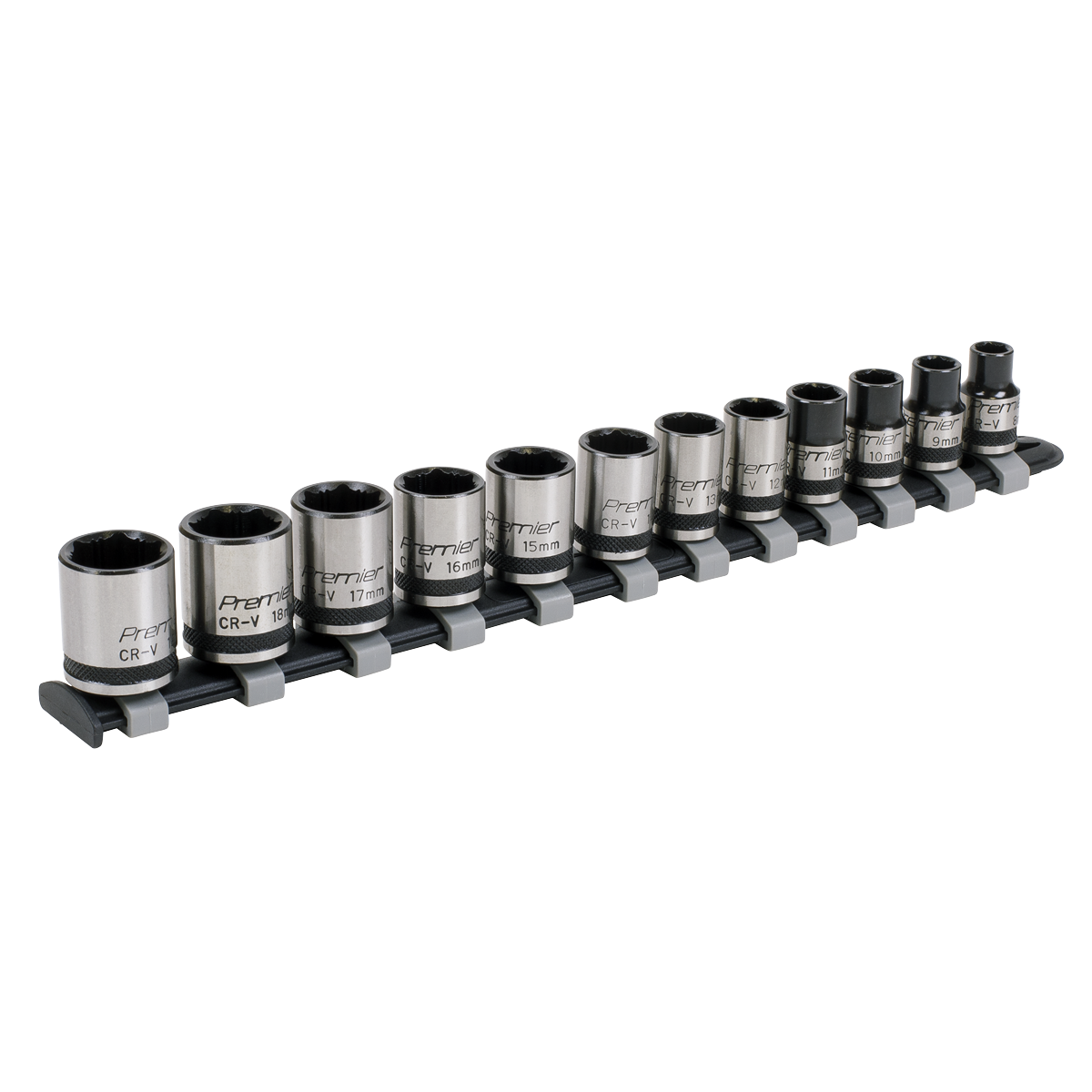 Sealey Premier Black Lock-On™ Socket Set 3/8"Sq Drive 12pc AK2741B - BostonPlates Autocare Centre