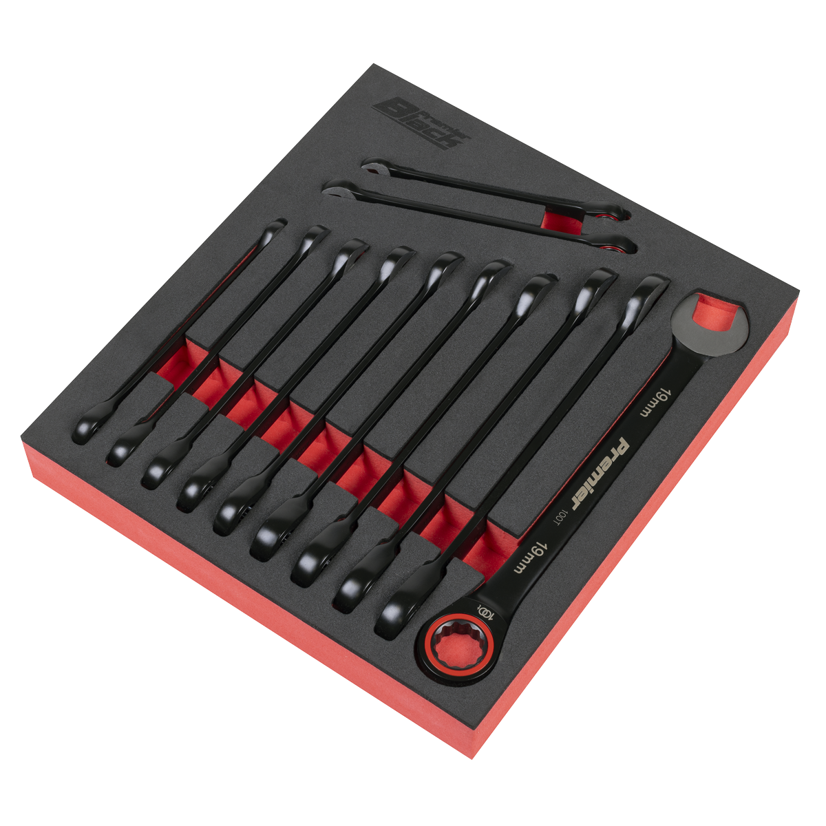 Sealey Premier Black Combination Ratchet Spanner Set 12pc AK63940B - BostonPlates Autocare Centre