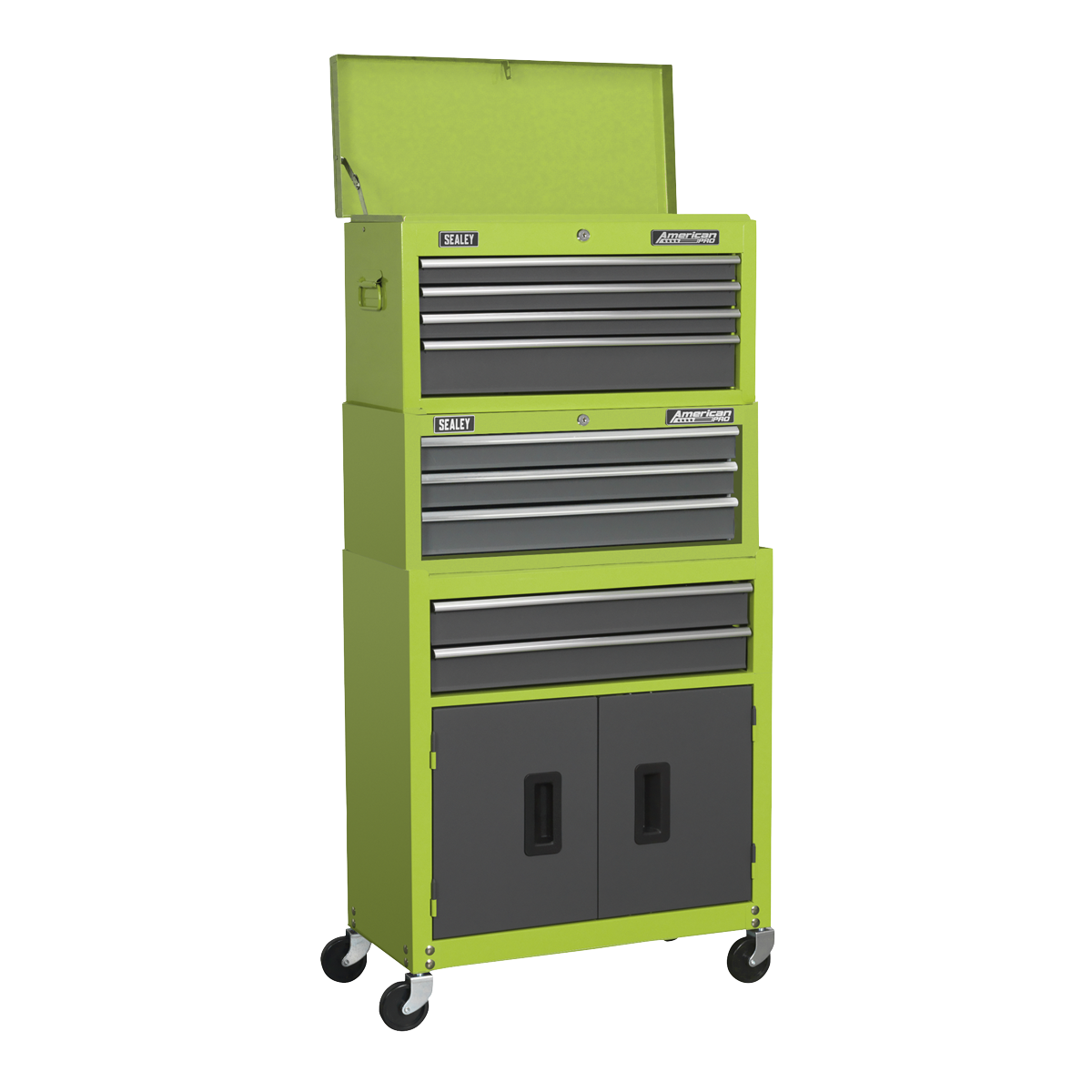 American PRO® Topchest, Mid-Box & Rollcab 9 Drawer - Green AP2200BBHVSTACK - BostonPlates Autocare Centre