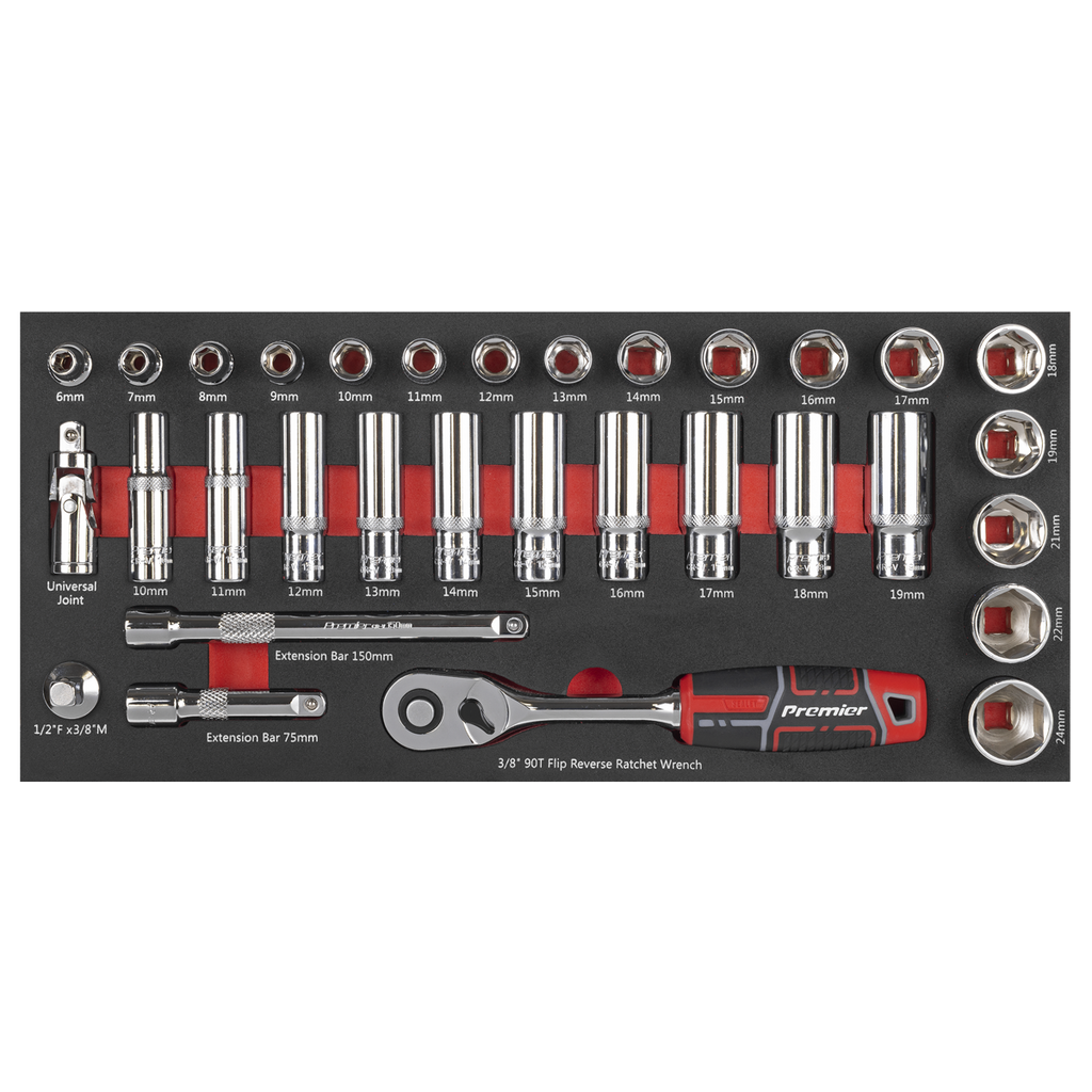 Sealey Premier Socket Set with Tool Tray 3/8"Sq Drive 32pc TBT41 - BostonPlates Autocare Centre