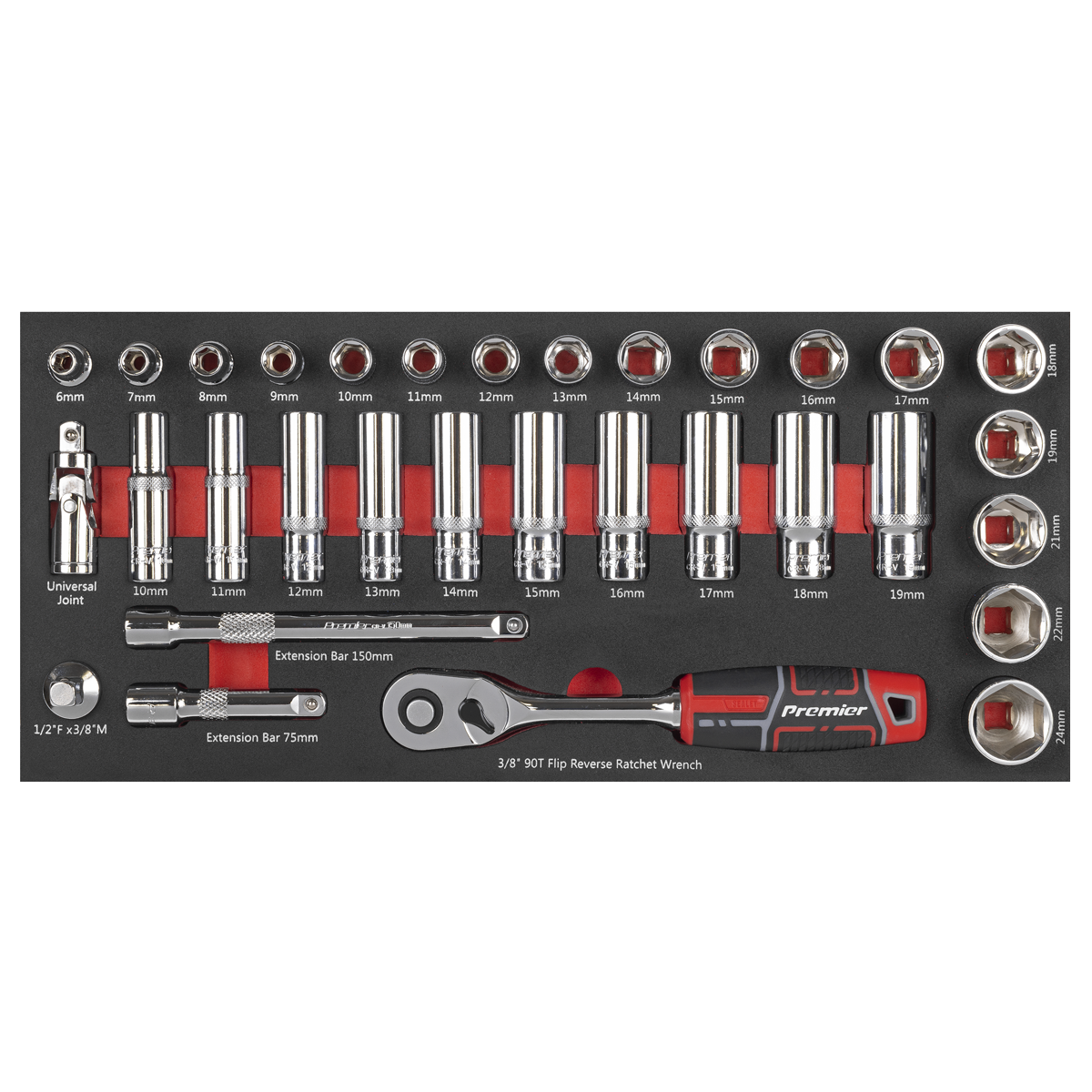 Sealey Premier Socket Set with Tool Tray 3/8"Sq Drive 32pc TBT41 - BostonPlates Autocare Centre