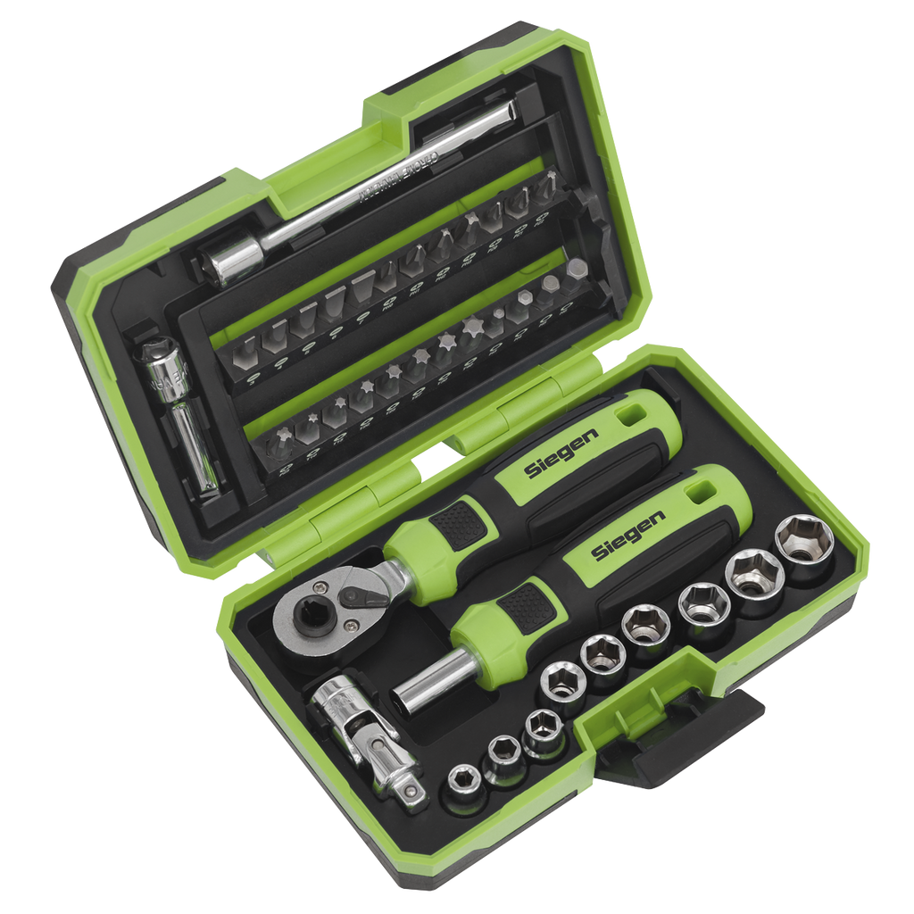 Siegen Socket & Bit Set 1/4"Sq Drive 38pc S01255 - BostonPlates Autocare Centre