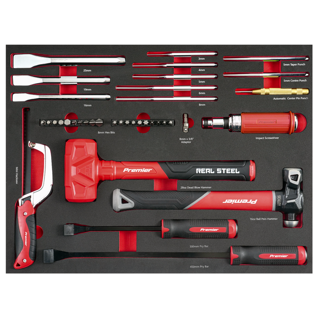 Sealey Premier Striking, Pry Bar, Hacksaw & Impact Screwdriver Set 39pc TBT66 - BostonPlates Autocare Centre