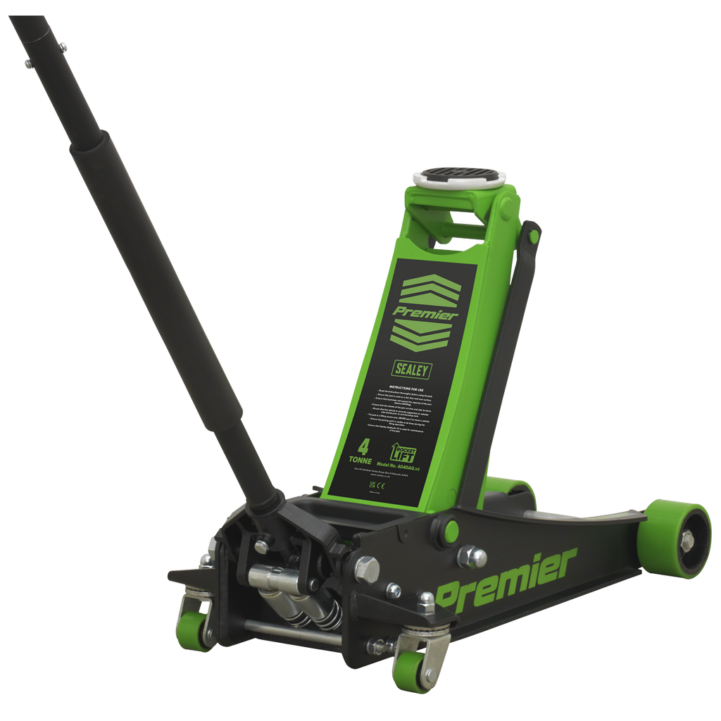 Premier Low Profile Trolley Jack with Rocket Lift 4 Tonne - Green 4040AG - BostonPlates Autocare Centre