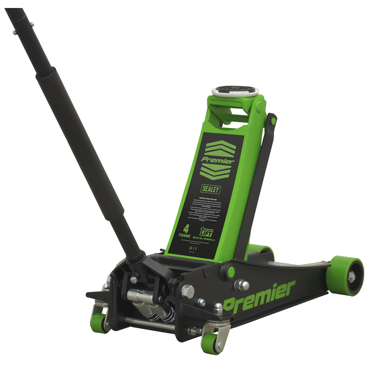 Premier Low Profile Trolley Jack with Rocket Lift 4 Tonne - Green 4040AG - BostonPlates Autocare Centre