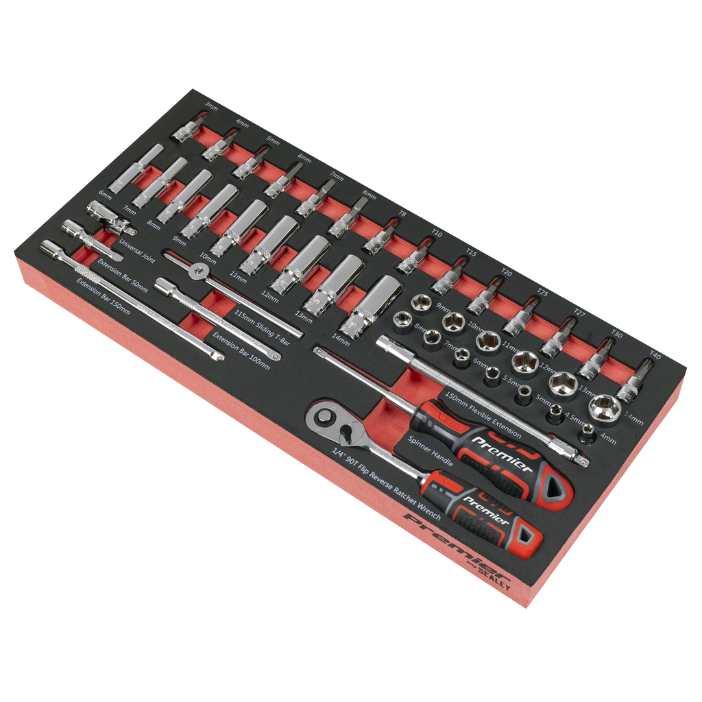 Sealey Premier Socket Set with Tool Tray 1/4"Sq Drive 44pc TBT40 - BostonPlates Autocare Centre