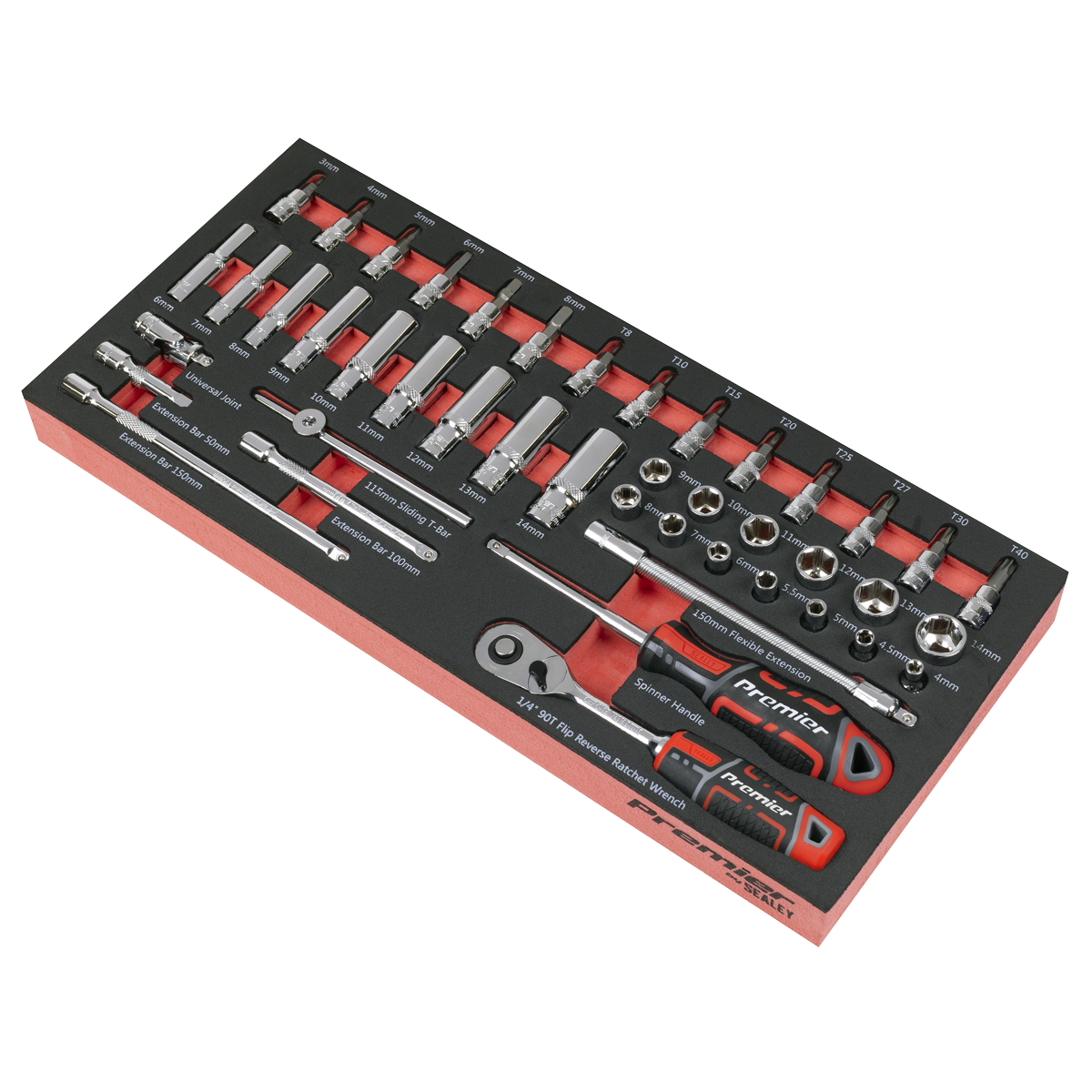 Sealey Premier Socket Set with Tool Tray 1/4"Sq Drive 44pc TBT40 - BostonPlates Autocare Centre
