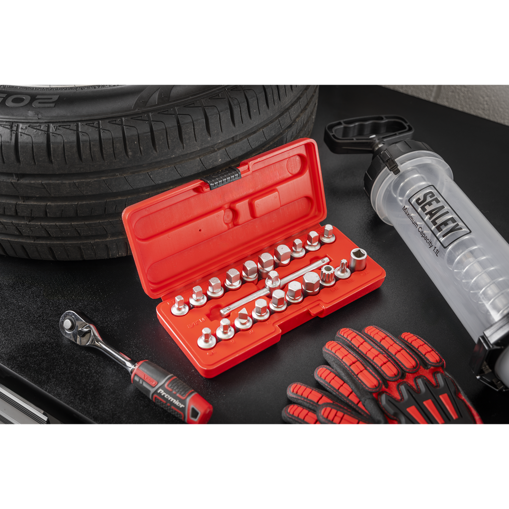 Sealey Oil Drain Plug Key Set 3/8"Sq Drive 21pc AK6586 - BostonPlates Autocare Centre