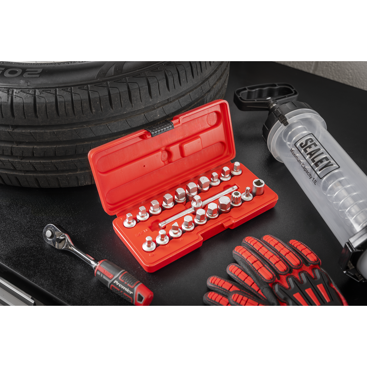 Sealey Oil Drain Plug Key Set 3/8"Sq Drive 21pc AK6586 - BostonPlates Autocare Centre