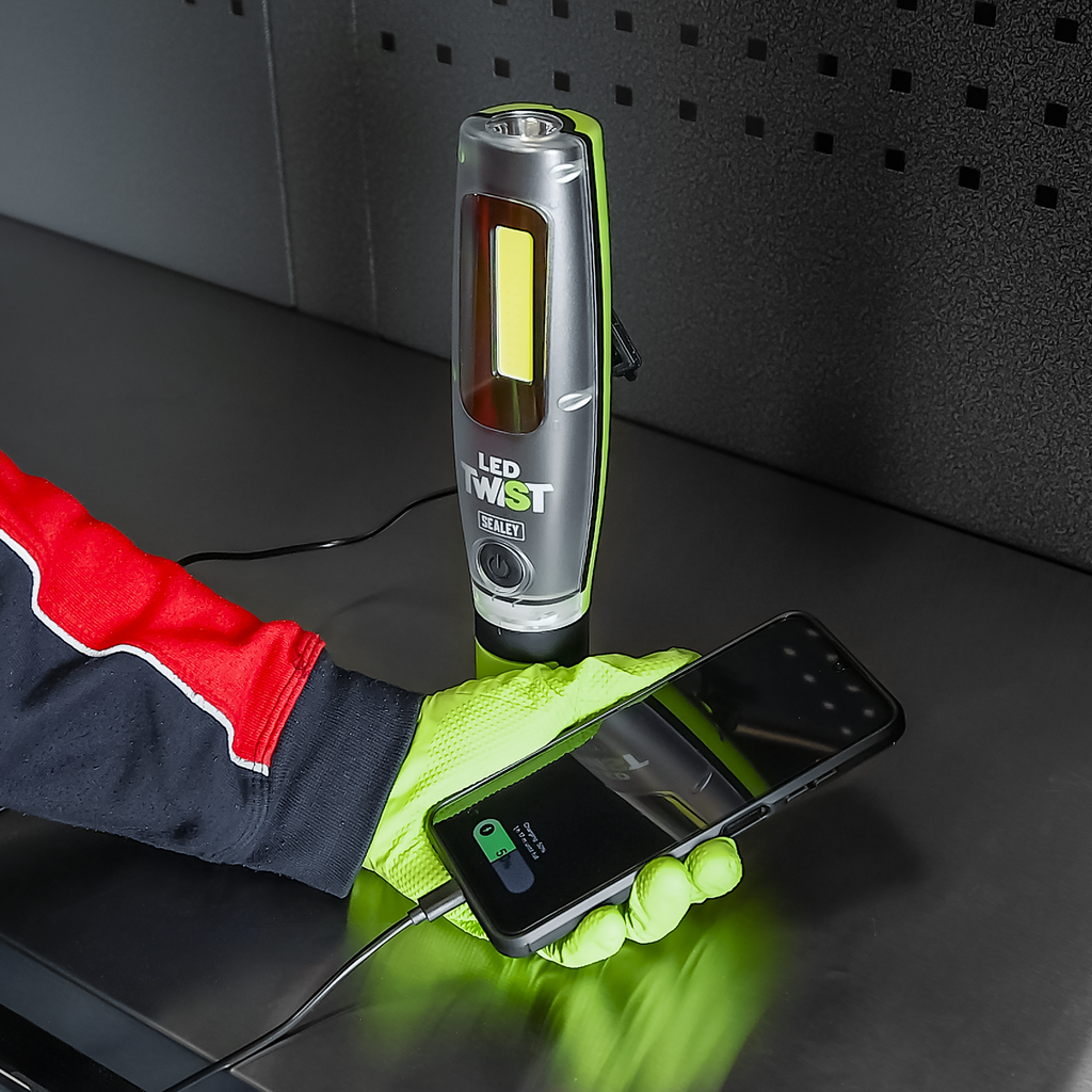 Sealey Rechargeable LED Twist® Inspection Light 20W COB + 3W SMD, 3000lm, LED3001G - BostonPlates Autocare Centre