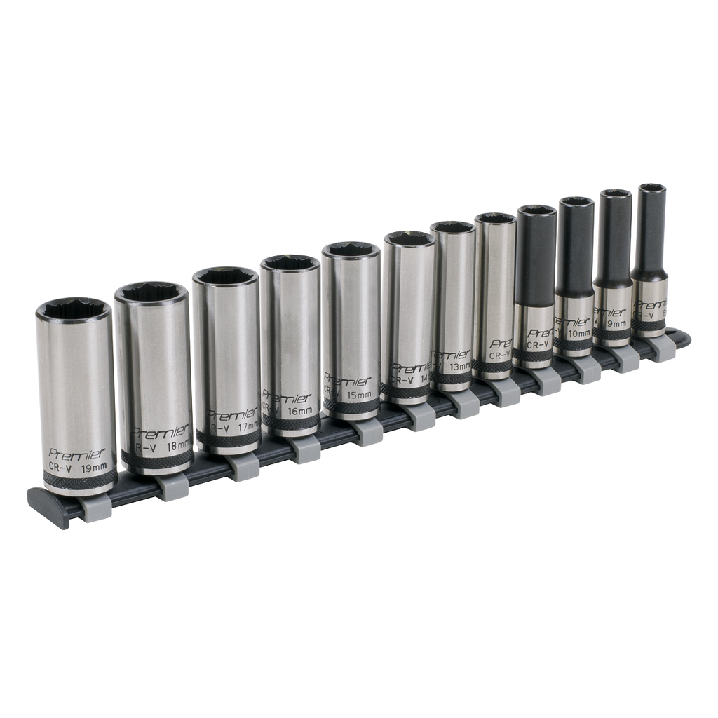 Sealey Premier Black Deep Lock-On™ Socket Set 3/8"Sq Drive 12pc AK2744B - BostonPlates Autocare Centre