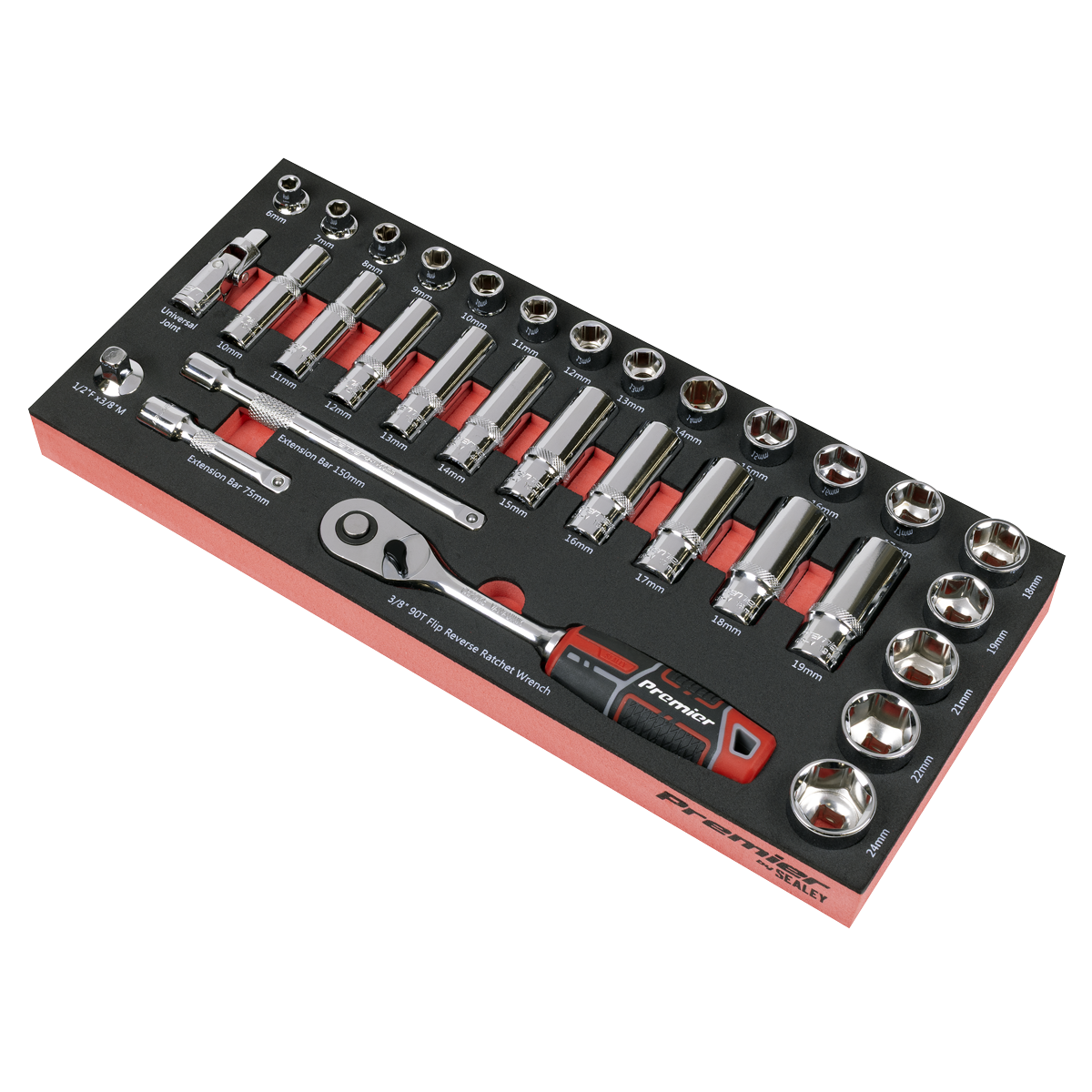 Sealey Premier Socket Set with Tool Tray 3/8"Sq Drive 32pc TBT41 - BostonPlates Autocare Centre