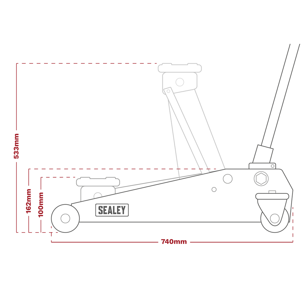 Sealey Premier Low Profile Trolley Jack with Rocket Lift 3 Tonne - Yellow 3040AY