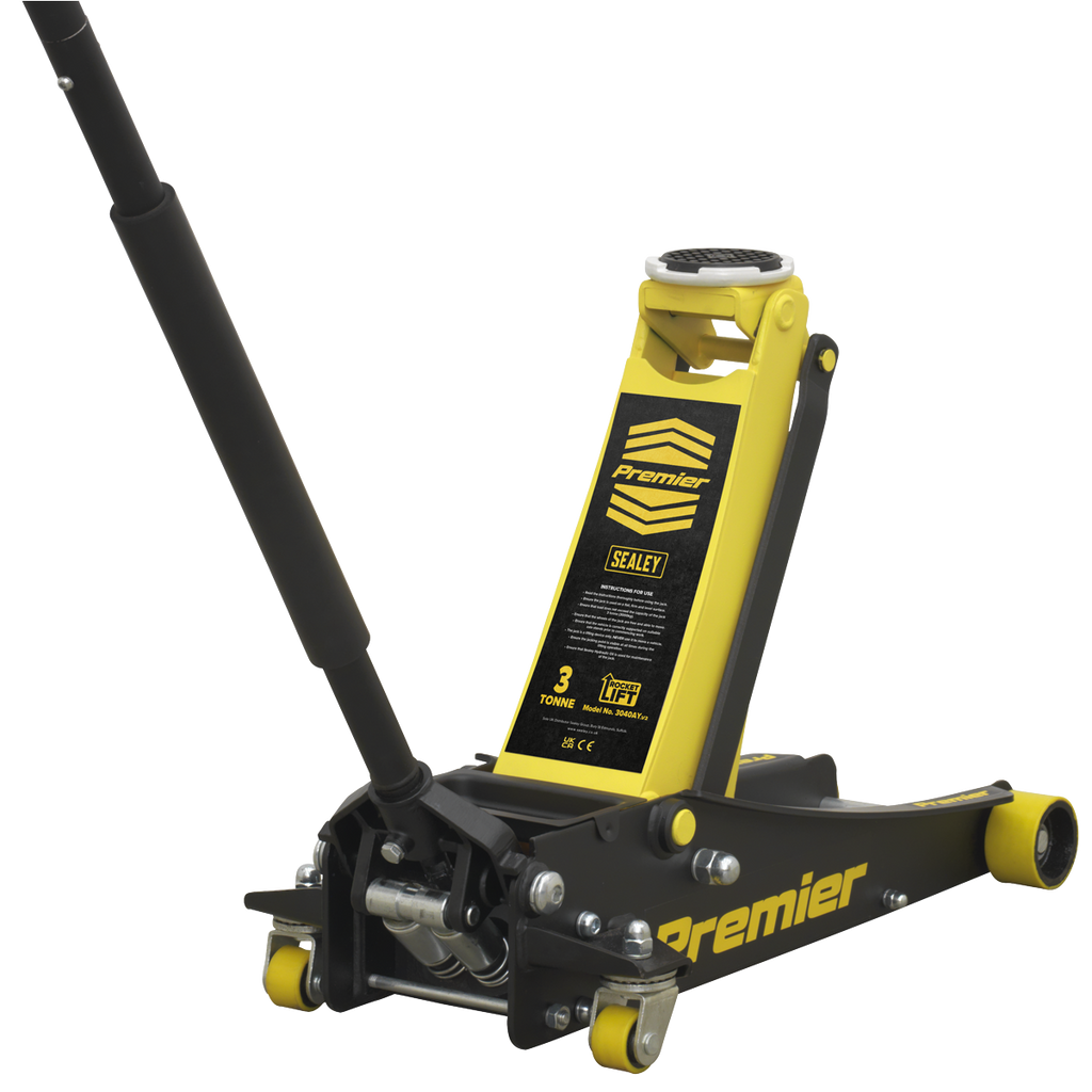 Sealey Premier Low Profile Trolley Jack with Rocket Lift 3 Tonne - Yellow 3040AY