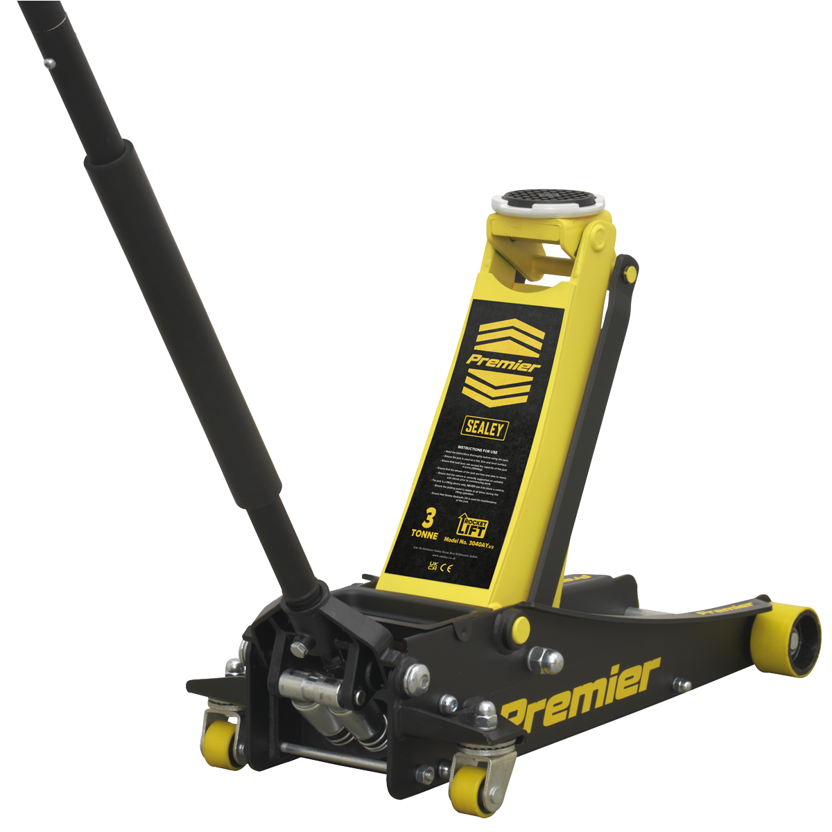 Sealey Premier Low Profile Trolley Jack with Rocket Lift 3 Tonne - Yellow 3040AY