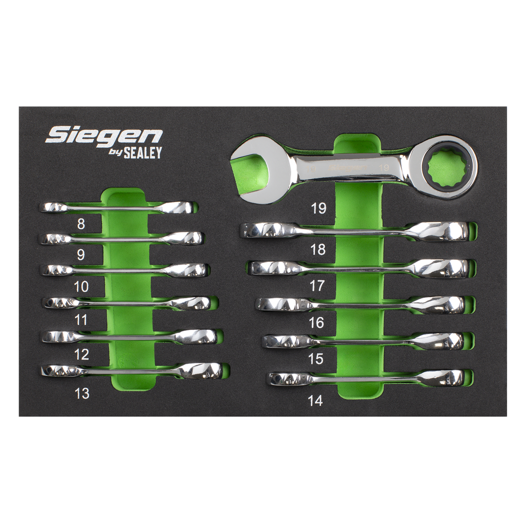 Siegen Stubby Combination Ratchet Spanner Set in EVA Foam Tray 12pc S0633 - BostonPlates Autocare Centre