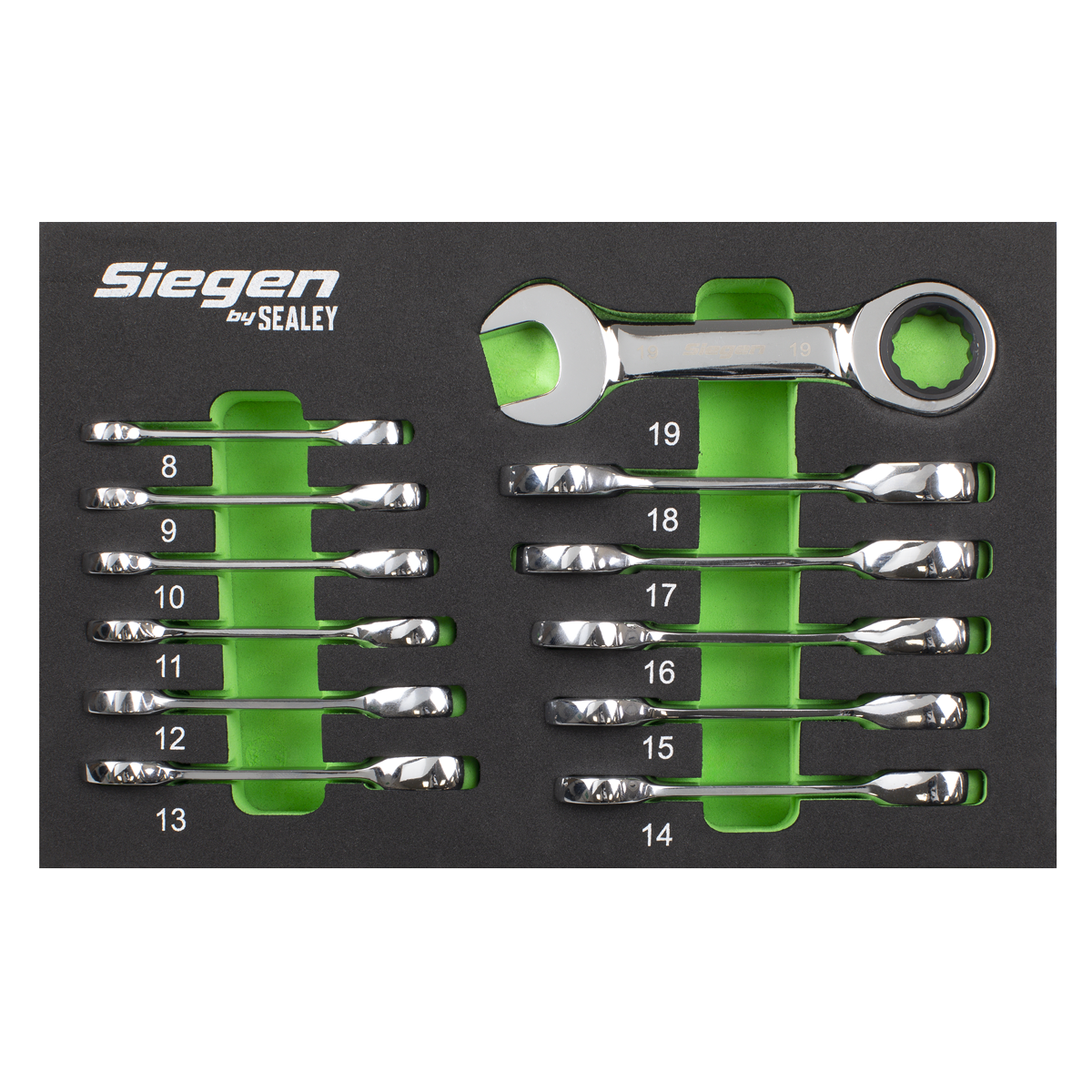 Siegen Stubby Combination Ratchet Spanner Set in EVA Foam Tray 12pc S0633 - BostonPlates Autocare Centre