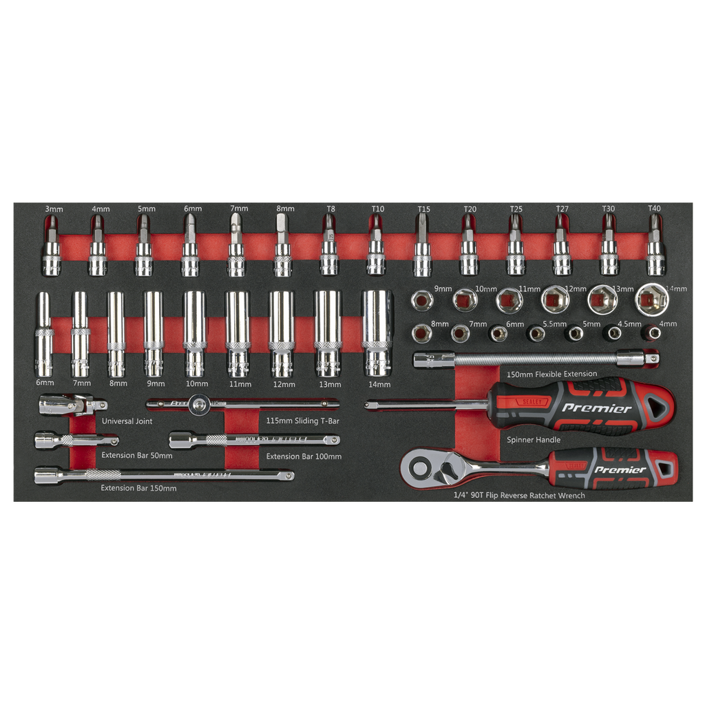 Sealey Premier Socket Set with Tool Tray 1/4"Sq Drive 44pc TBT40 - BostonPlates Autocare Centre