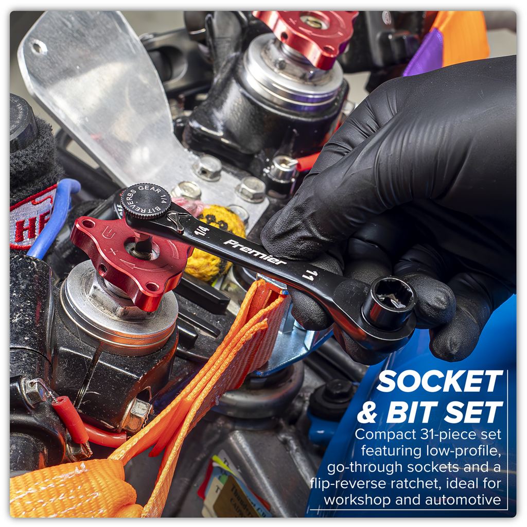 Sealey Premier Black Go-Through Lock-On™ Low Profile Socket & Bit 1/4"Sq 31pc AK2112 - BostonPlates Autocare Centre