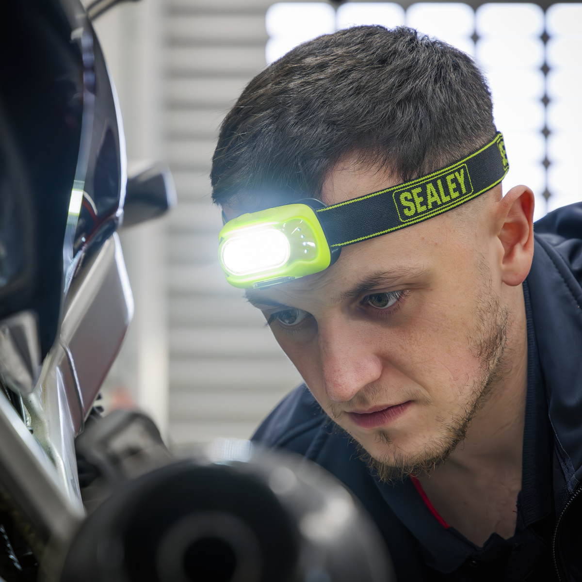 Sealey Rechargeable Head Torch with Auto-Sensor 8W COB LED - Green HT08RG - BostonPlates Autocare Centre