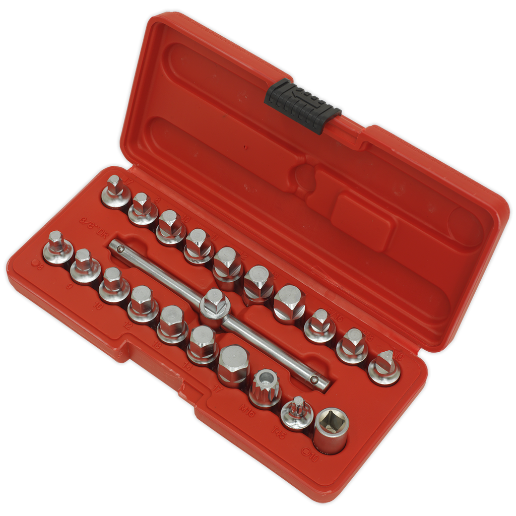 Sealey Oil Drain Plug Key Set 3/8"Sq Drive 21pc AK6586 - BostonPlates Autocare Centre