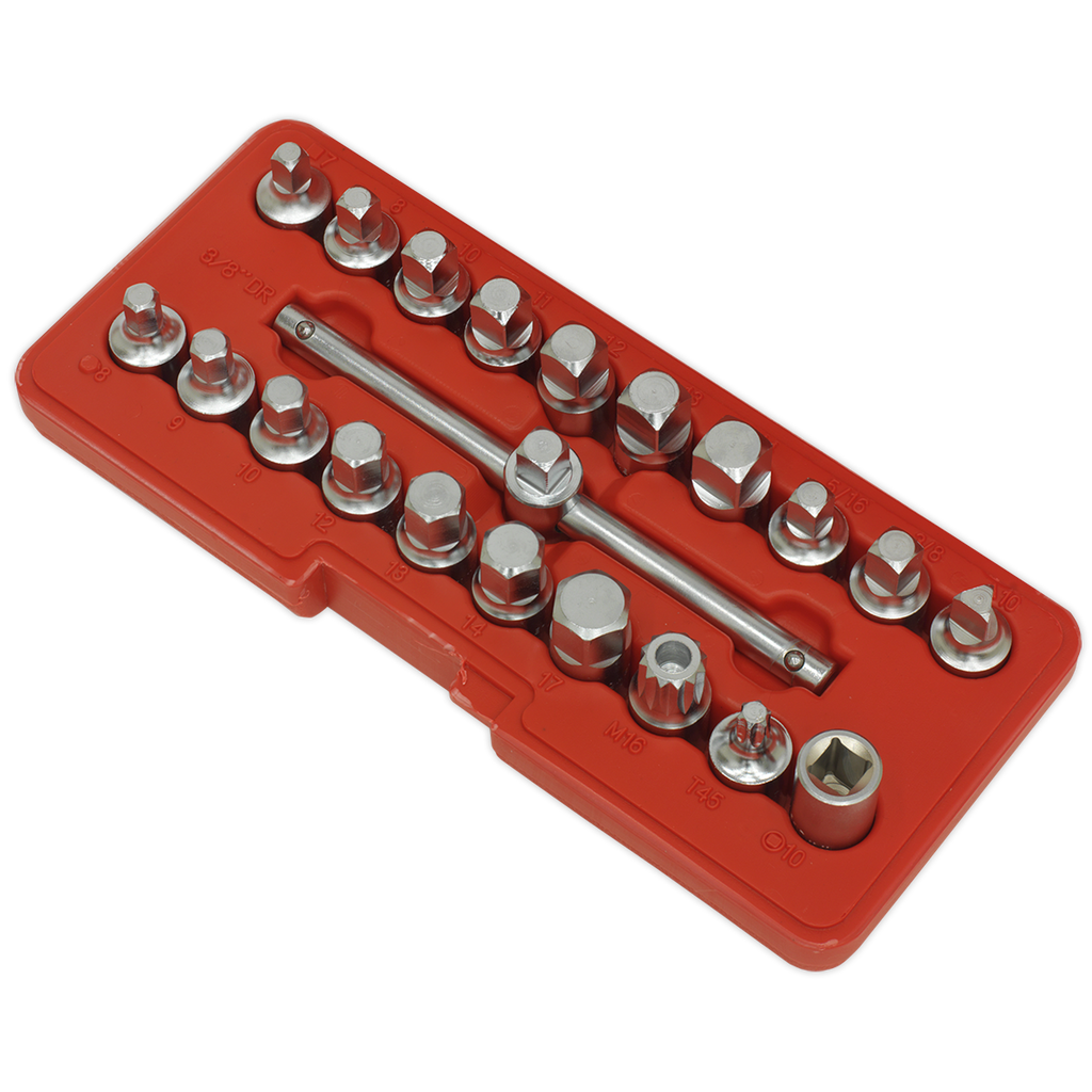 Sealey Oil Drain Plug Key Set 3/8"Sq Drive 21pc AK6586 - BostonPlates Autocare Centre