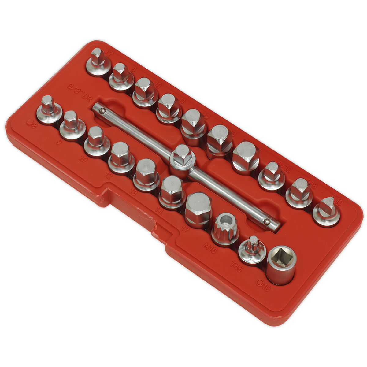 Sealey Oil Drain Plug Key Set 3/8"Sq Drive 21pc AK6586 - BostonPlates Autocare Centre