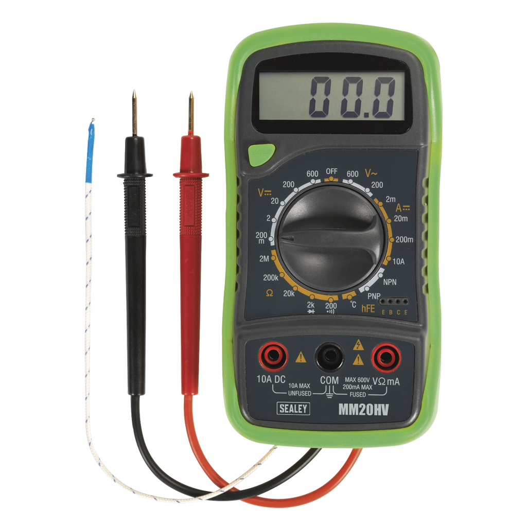 Sealey 8-Function Digital Multimeter with Thermocouple - Hi-Vis Green MM20HV (Copy)