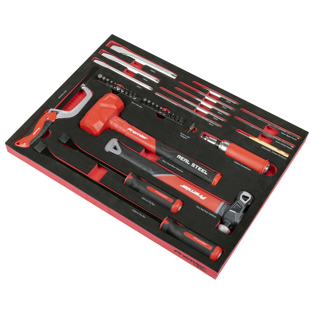Sealey Premier Striking, Pry Bar, Hacksaw & Impact Screwdriver Set 39pc TBT66 - BostonPlates Autocare Centre