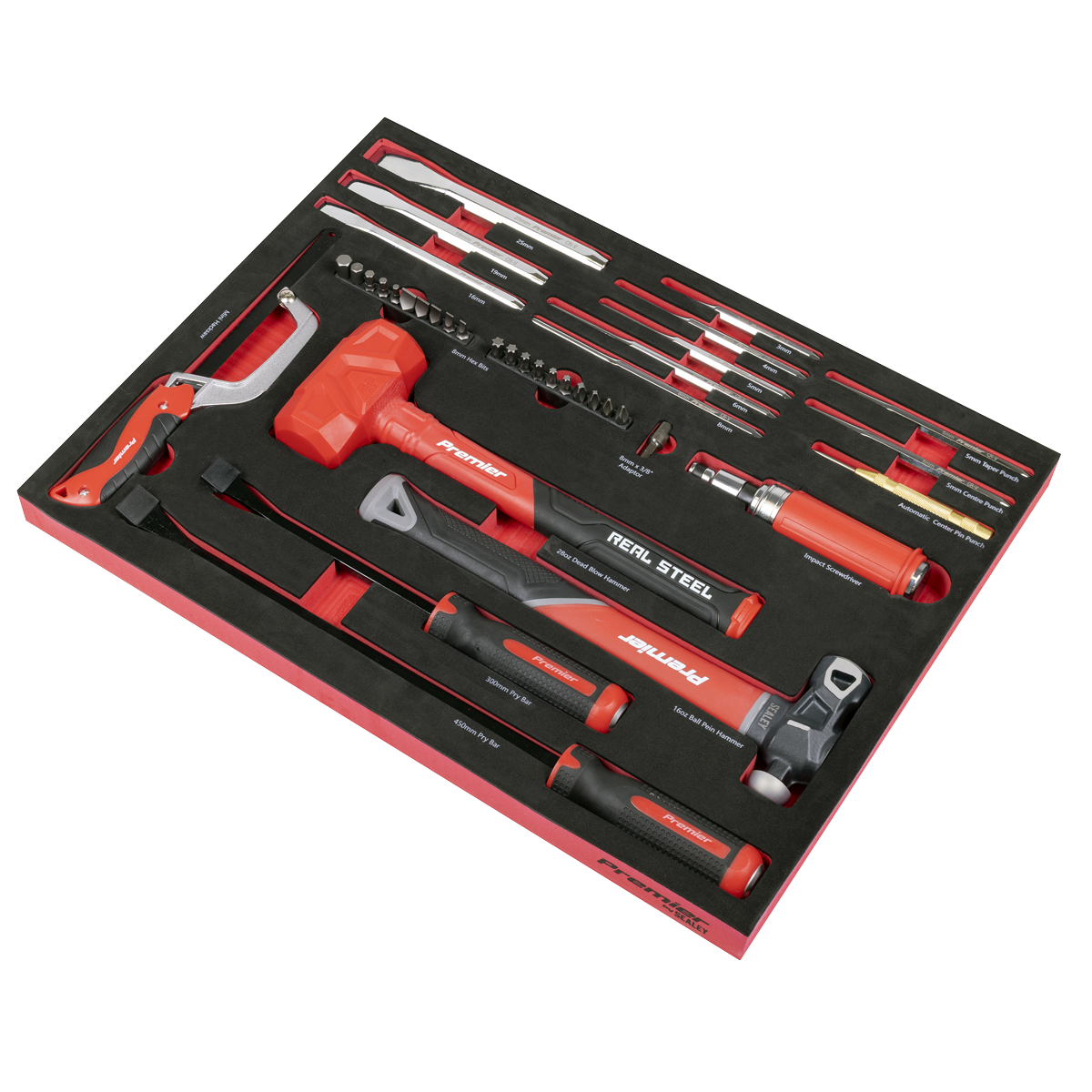 Sealey Premier Striking, Pry Bar, Hacksaw & Impact Screwdriver Set 39pc TBT66 - BostonPlates Autocare Centre