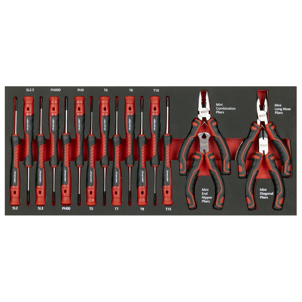 Sealey Premier Precision Screwdriver & Mini Pliers Set with Tool Tray 17pc TBT67 - BostonPlates Autocare Centre