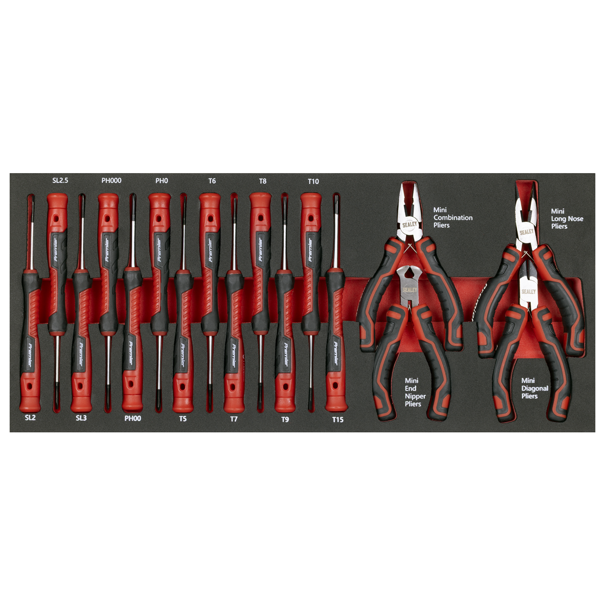 Sealey Premier Precision Screwdriver & Mini Pliers Set with Tool Tray 17pc TBT67 - BostonPlates Autocare Centre