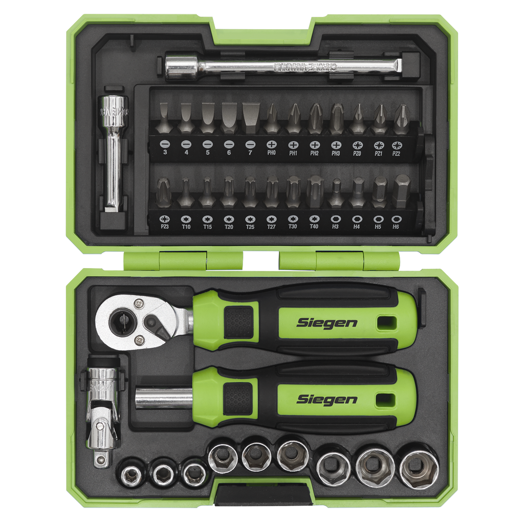 Siegen Socket & Bit Set 1/4"Sq Drive 38pc S01255 - BostonPlates Autocare Centre