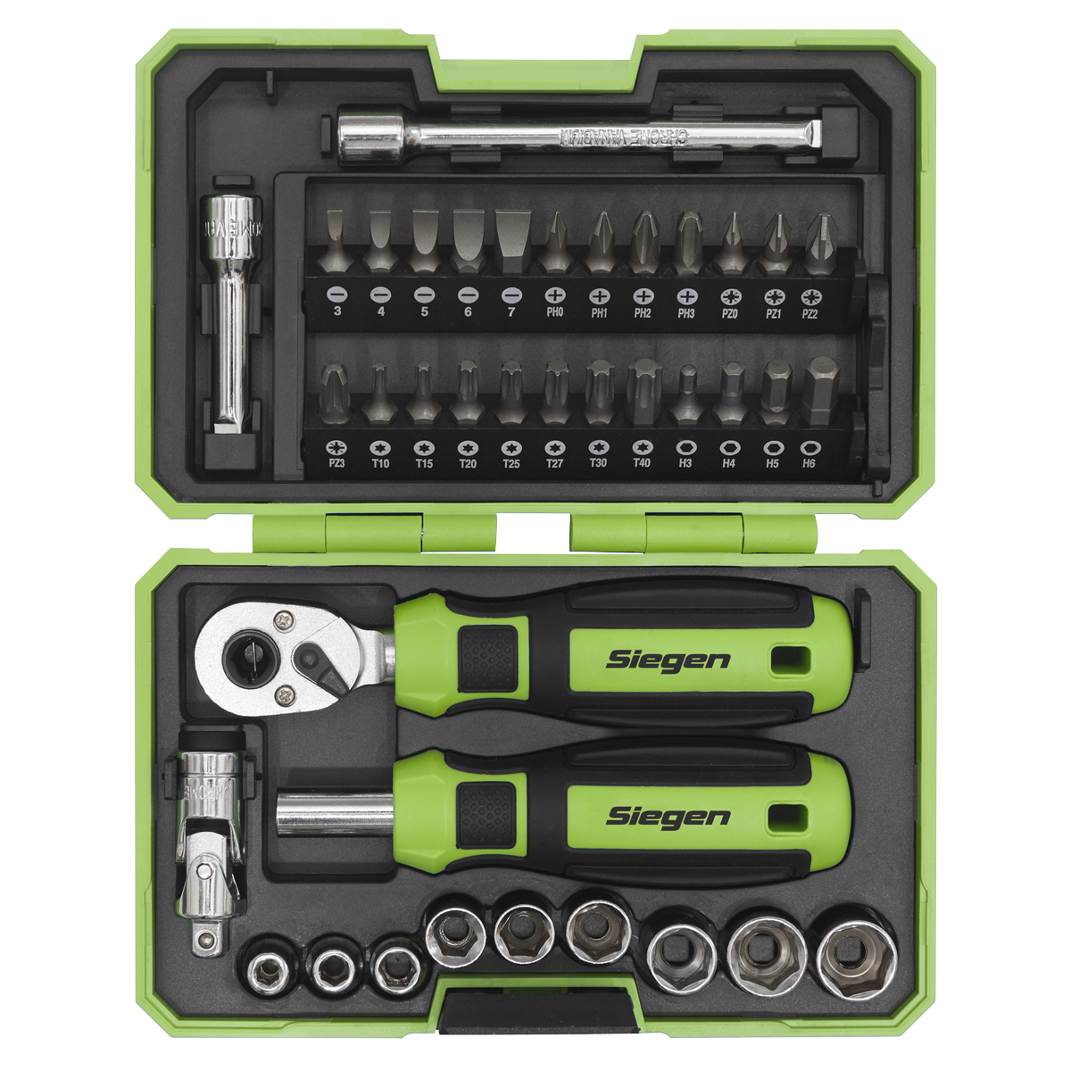 Siegen Socket & Bit Set 1/4"Sq Drive 38pc S01255 - BostonPlates Autocare Centre