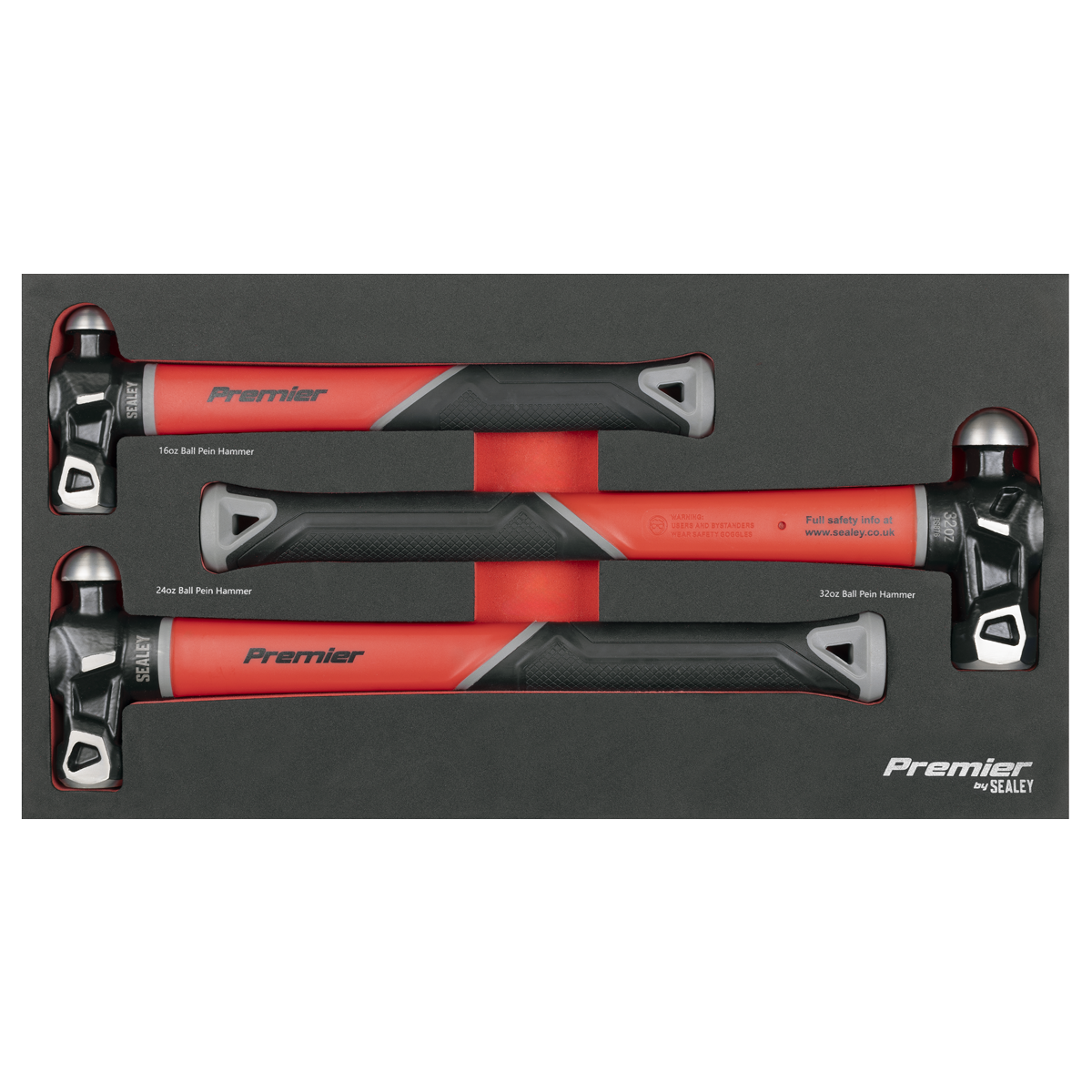Sealey Premier Ball Pein Hammer Set with Fibreglass Shafts 3pc AK2033 - BostonPlates Autocare Centre