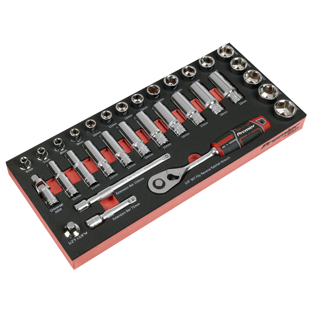 Sealey Premier Socket Set with Tool Tray 3/8"Sq Drive 32pc TBT41 - BostonPlates Autocare Centre