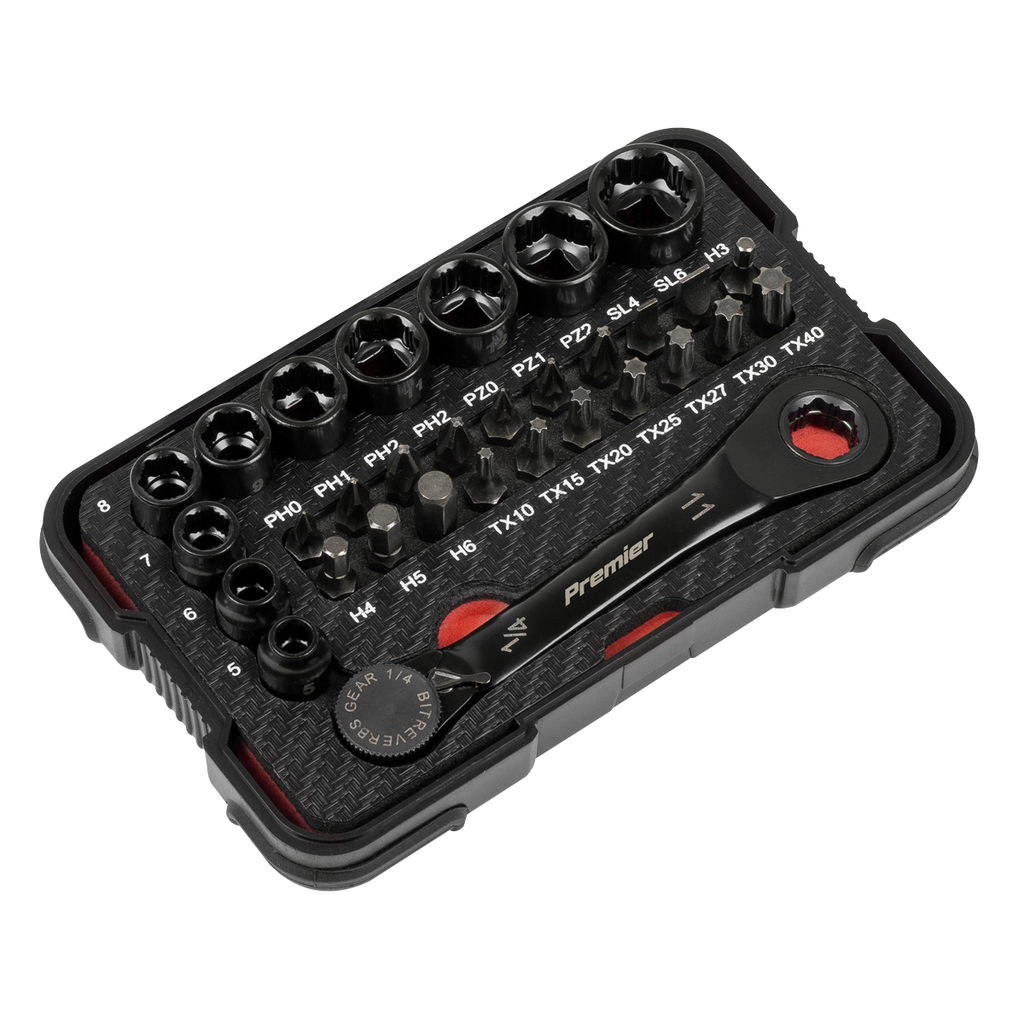 Sealey Premier Black Go-Through Lock-On™ Low Profile Socket & Bit 1/4"Sq 31pc AK2112 - BostonPlates Autocare Centre