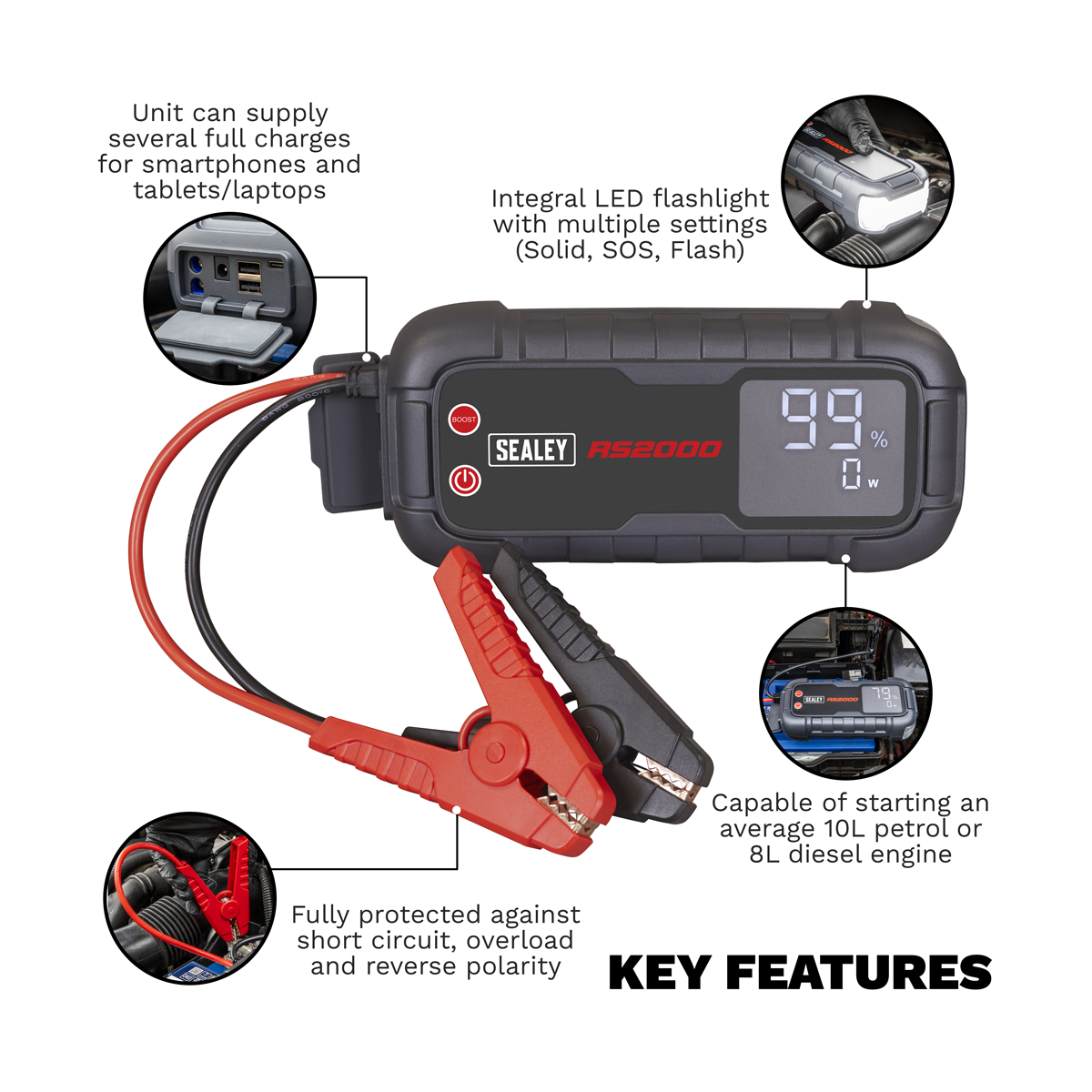 Sealey RoadStart® 12V Jump Starter Power Pack 2000A RS2000 - BostonPlates Autocare Centre