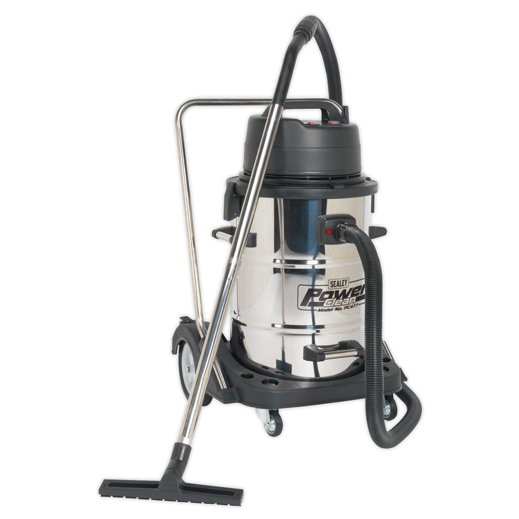 Industrial Vacuum Cleaner Wet & Dry Stainless Steel Swivel Empty 77L 2400W PC477 - BostonPlates Autocare Centre